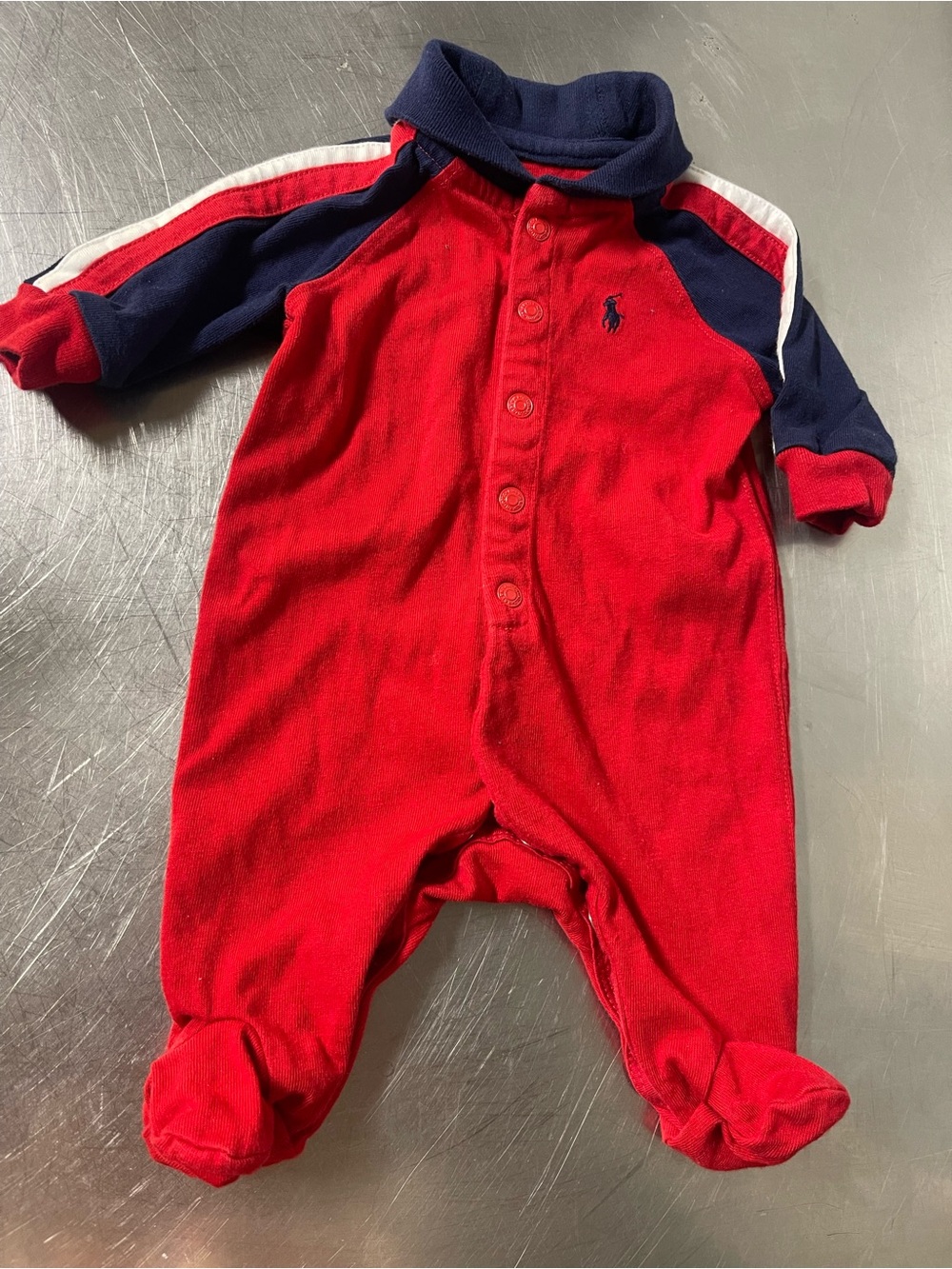 Ralph Lauren Red, Navy & White Baby Footed One-Piece